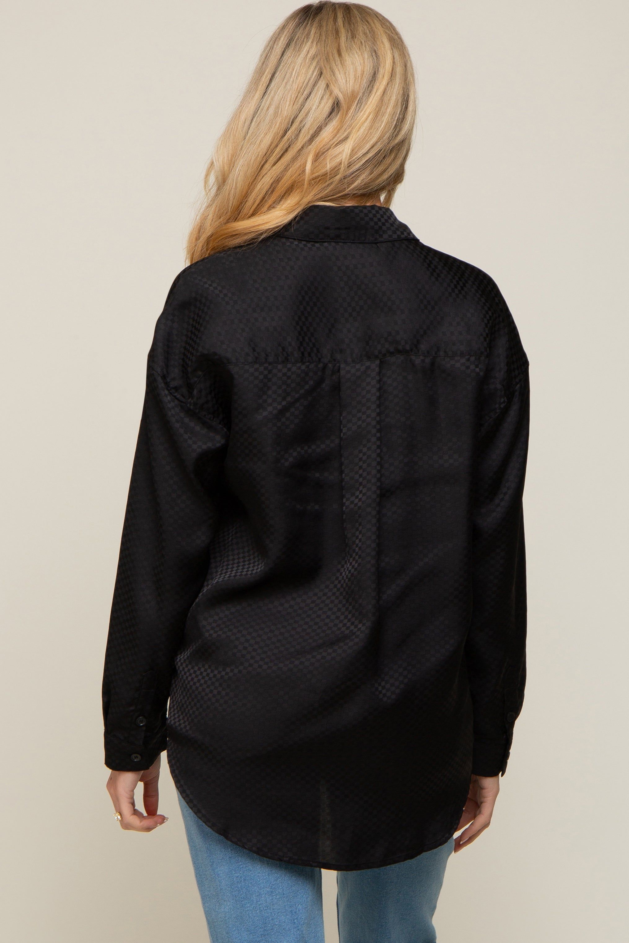 Black Satin Checkered Print Maternity Blouse sold by Pinkblush product image thumbnail 3