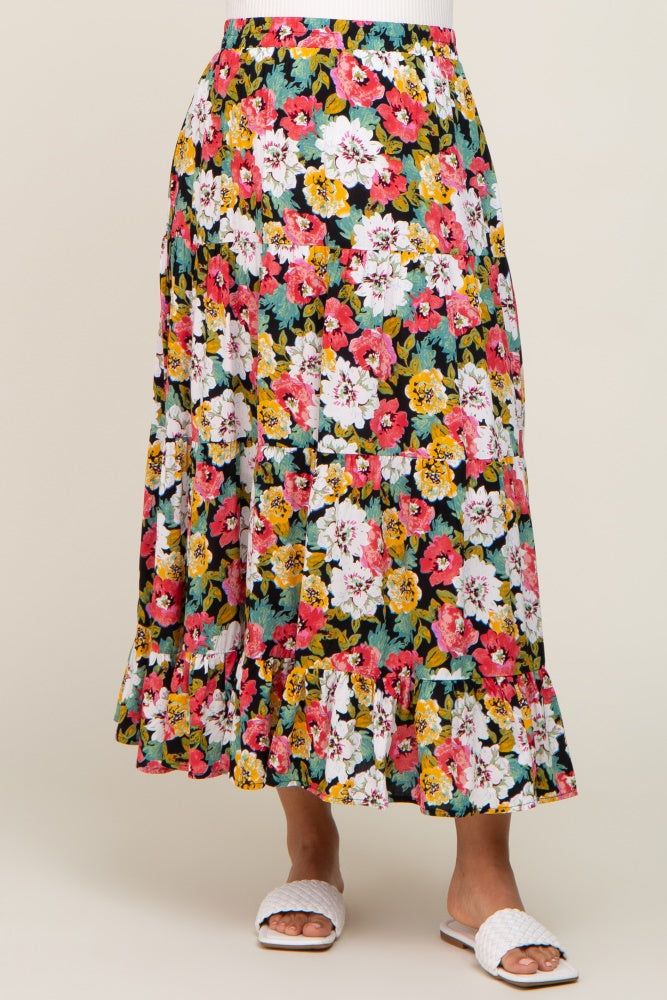 Black Floral Tiered Maternity Maxi Skirt sold by Pinkblush product image thumbnail 2