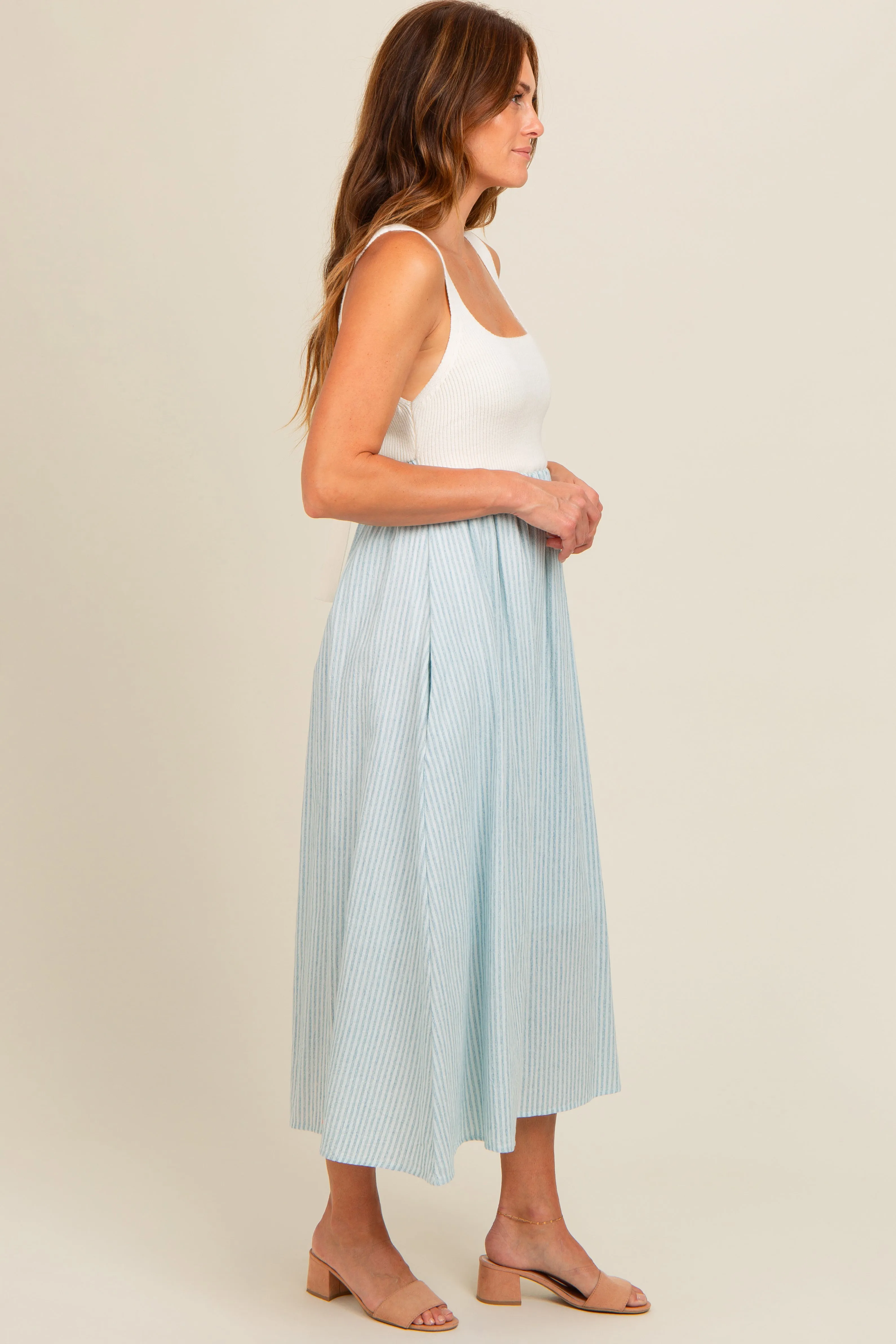 Light Blue Striped Knit Contrast Midi Dress sold by Pinkblush product image thumbnail 3