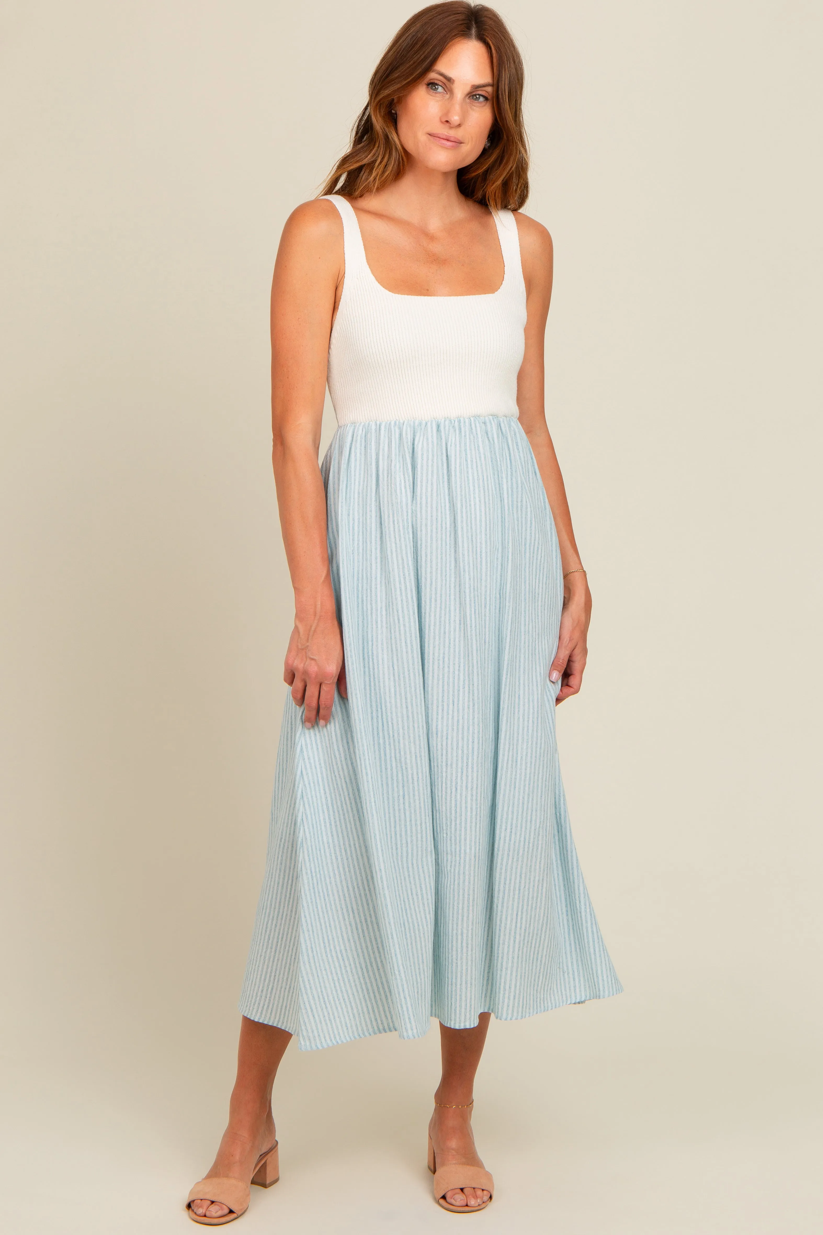 Light Blue Striped Knit Contrast Midi Dress sold by Pinkblush