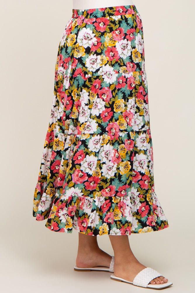 Black Floral Tiered Maternity Maxi Skirt sold by Pinkblush product image thumbnail 3