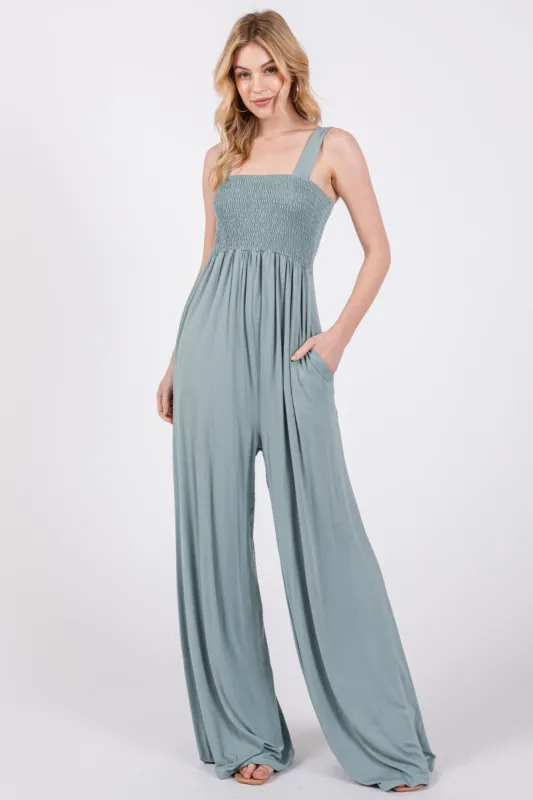 Mint Sleeveless Wide Leg Jumpsuit sold by Pinkblush
