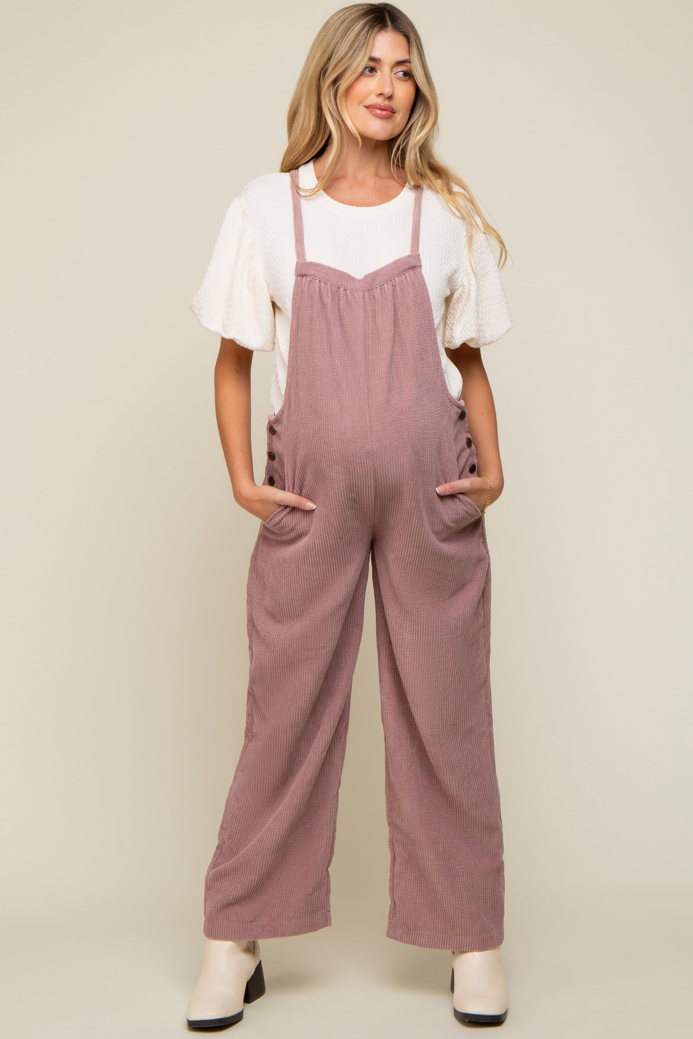Mauve Corduroy Wide Leg Maternity Overalls sold by Pinkblush product image thumbnail 5