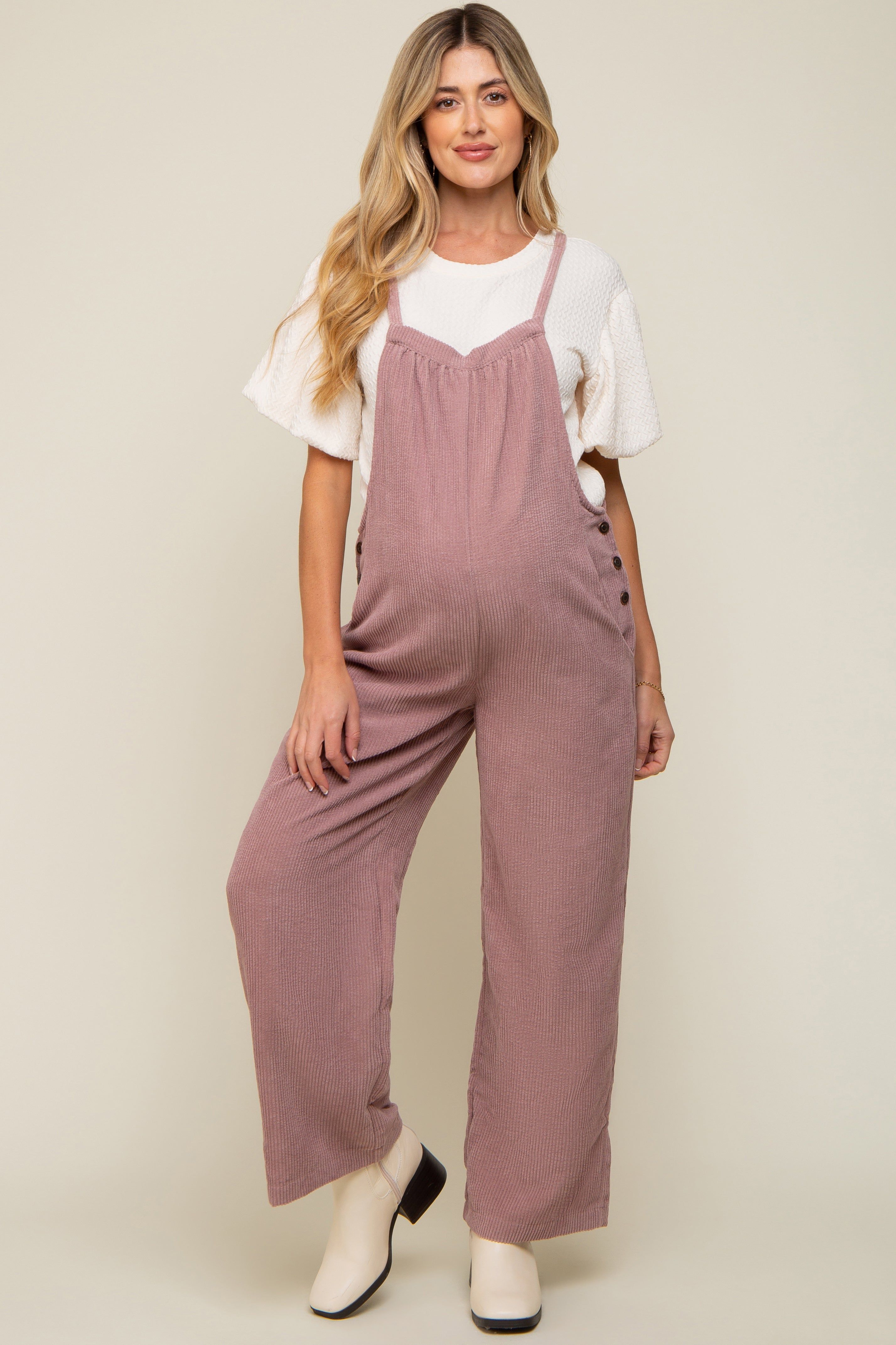 Mauve Corduroy Wide Leg Maternity Overalls sold by Pinkblush product image thumbnail 2