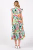 Green Floral Flutter Sleeve Tiered Midi Dress sold by Pinkblush