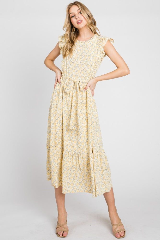Yellow Ruffle Dress With Belt sold by Pinkblush