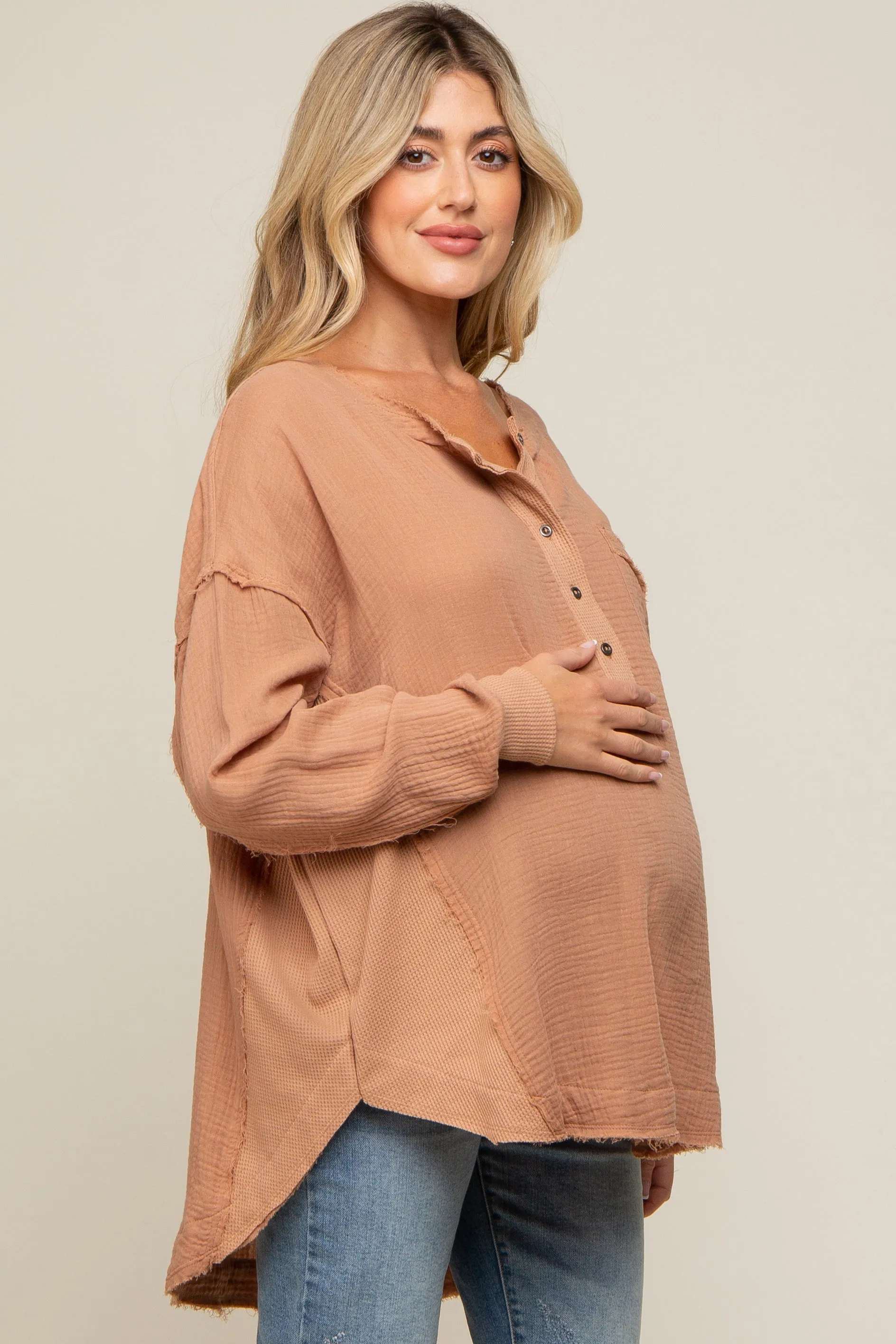 Mocha Lightweight Button Front Maternity Tunic sold by Pinkblush product image thumbnail 2