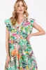 Green Floral Flutter Sleeve Tiered Midi Dress sold by Pinkblush