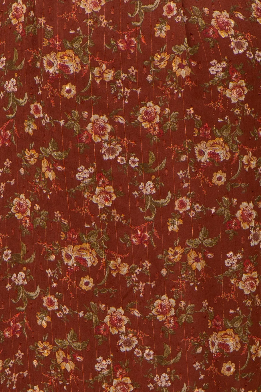 Brown Floral Chiffon Smocked Waist Maternity Midi Dress sold by Pinkblush product image thumbnail 4