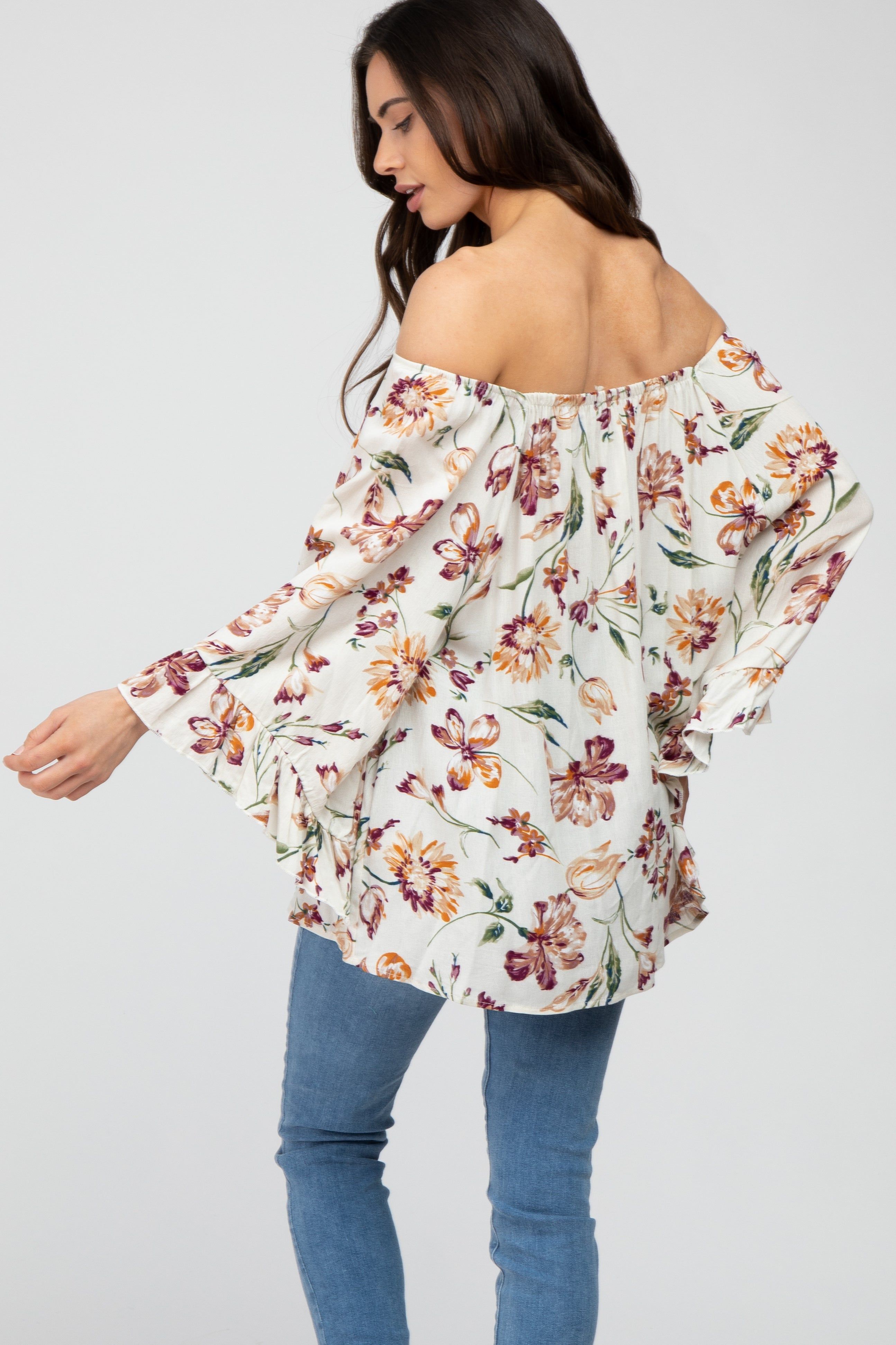 Ivory Floral Square Neck Ruffle Sleeve Maternity Top sold by Pinkblush product image thumbnail 4