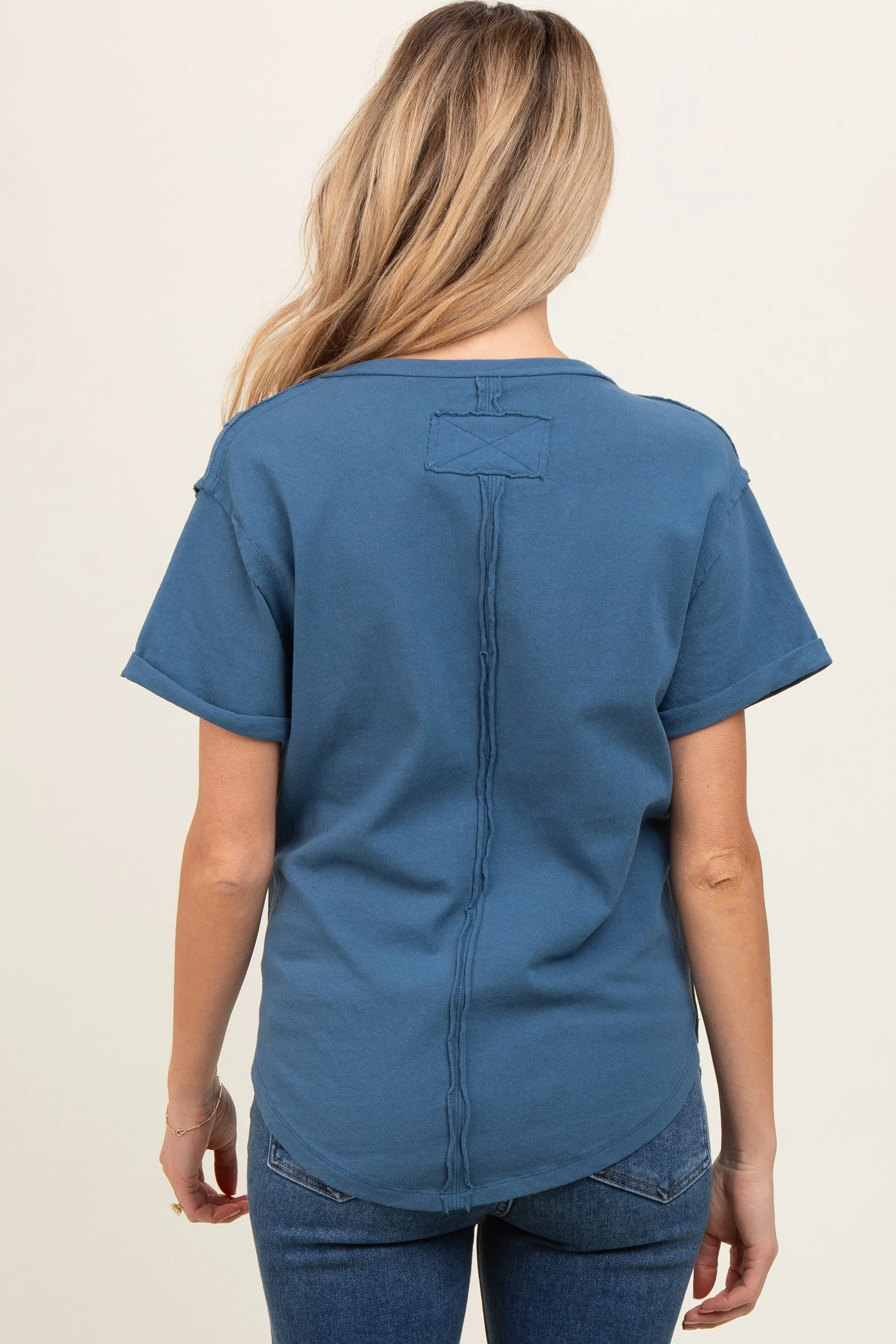 Blue Wrap Short Sleeve Raw Hem Maternity Top sold by Pinkblush product image thumbnail 4