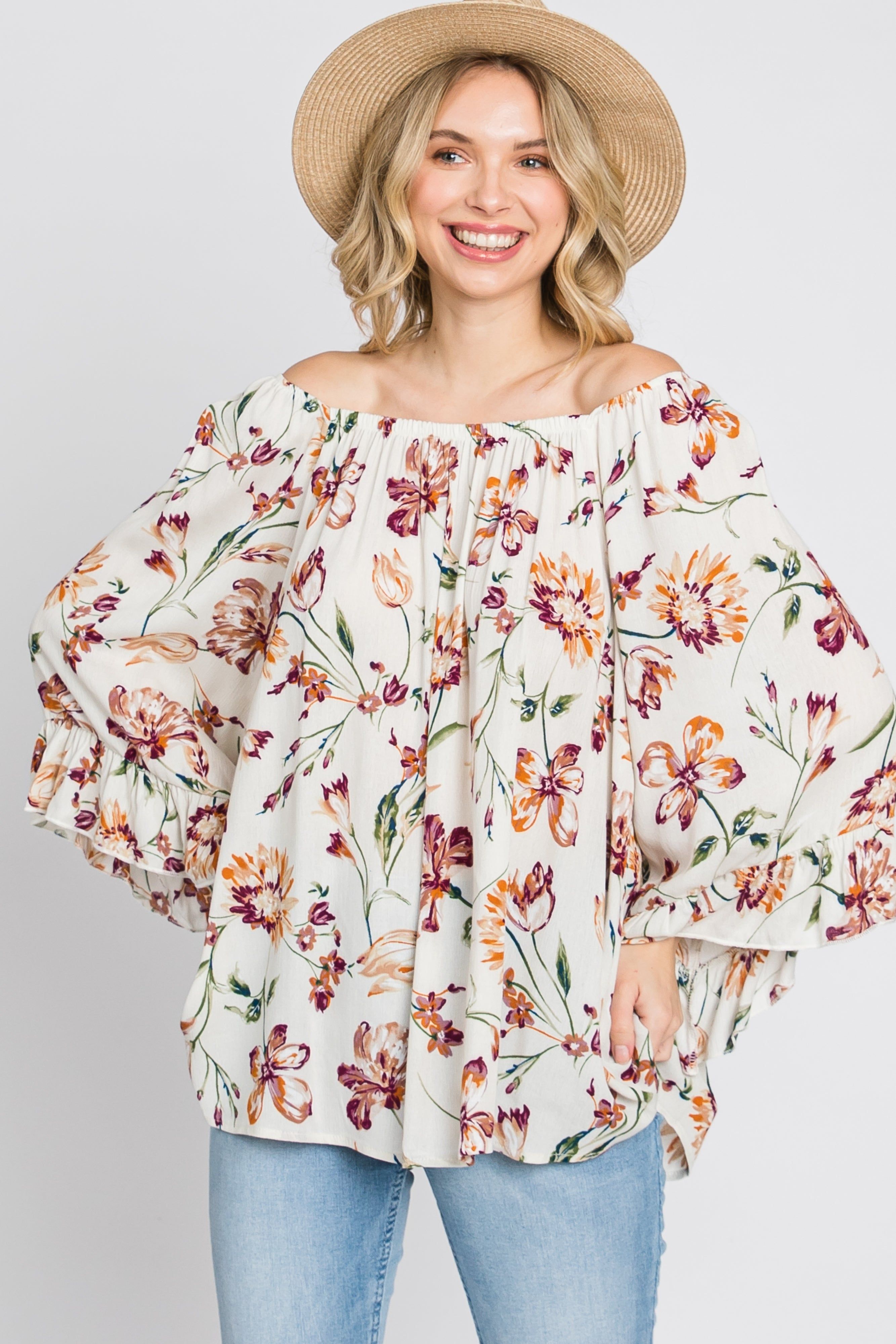 Ivory Floral Square Neck Ruffle Sleeve Maternity Top sold by Pinkblush product image thumbnail 5