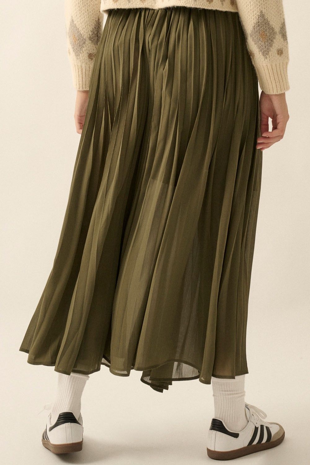 Muted Green Solid Pleated Chiffon Maxi Skirt sold by Pinkblush product image thumbnail 2