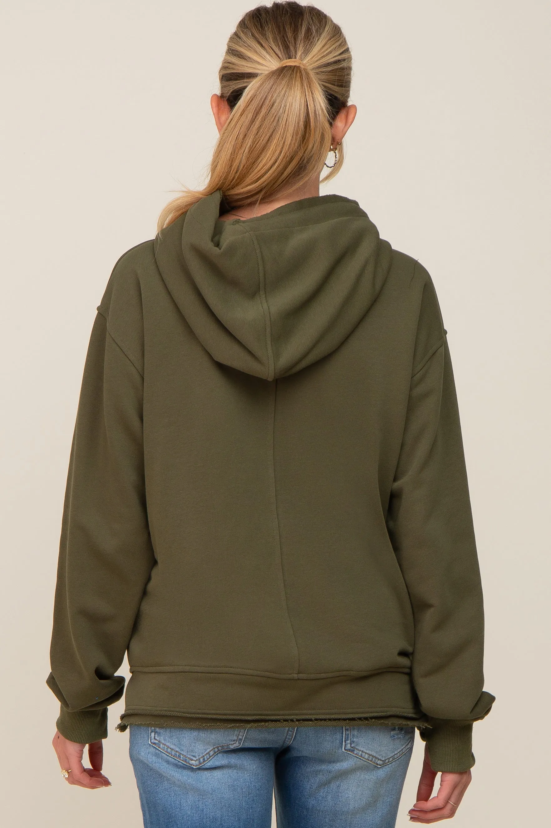 Olive Raw Edge Trim Maternity Drawstring Hoodie sold by Pinkblush product image thumbnail 3