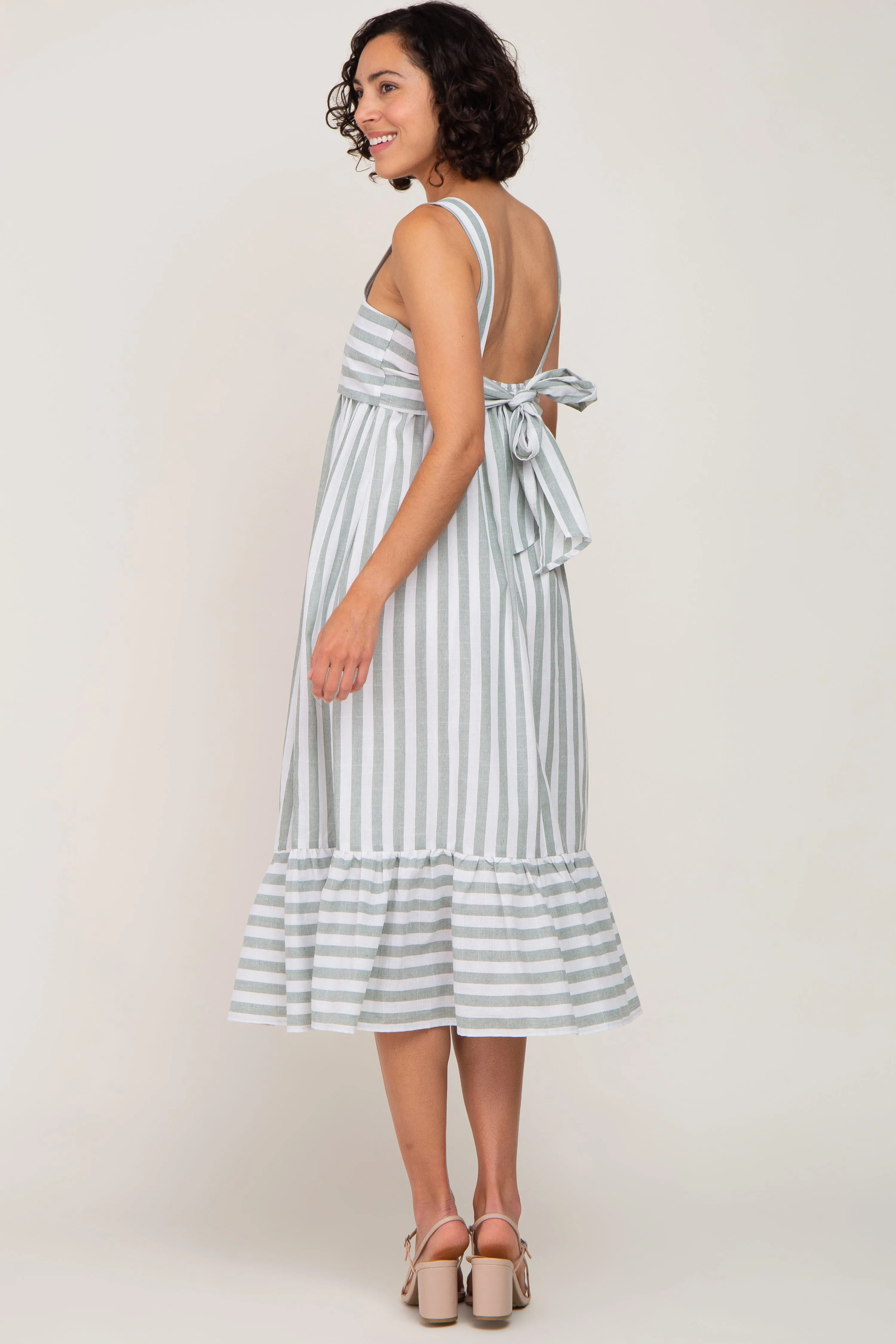 Sage Striped Sleeveless Ruffle Hem Maxi Dress sold by Pinkblush product image thumbnail 3