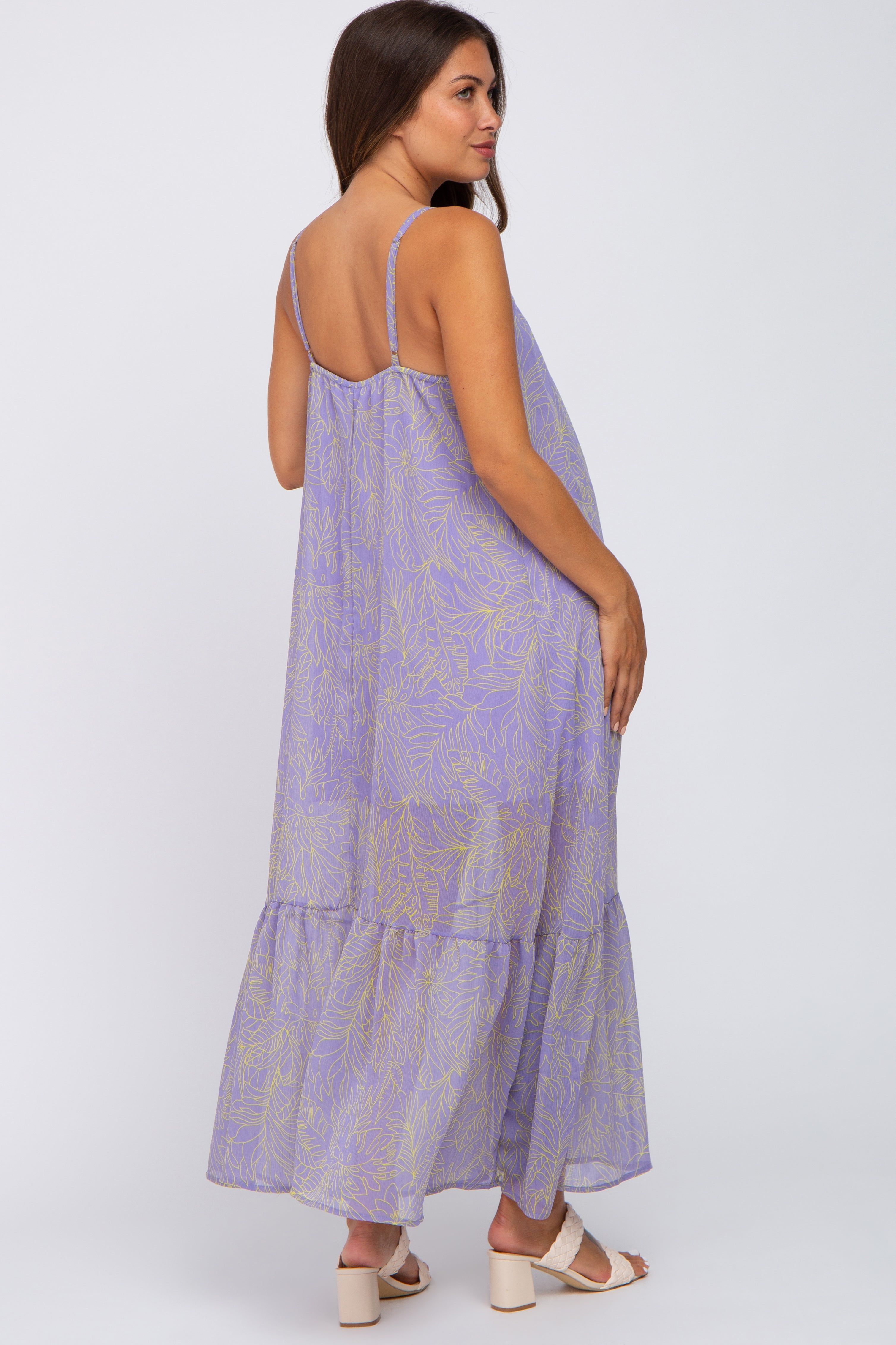 Lavender Chiffon Tropical Leaf Maternity Maxi Dress sold by Pinkblush product image thumbnail 3