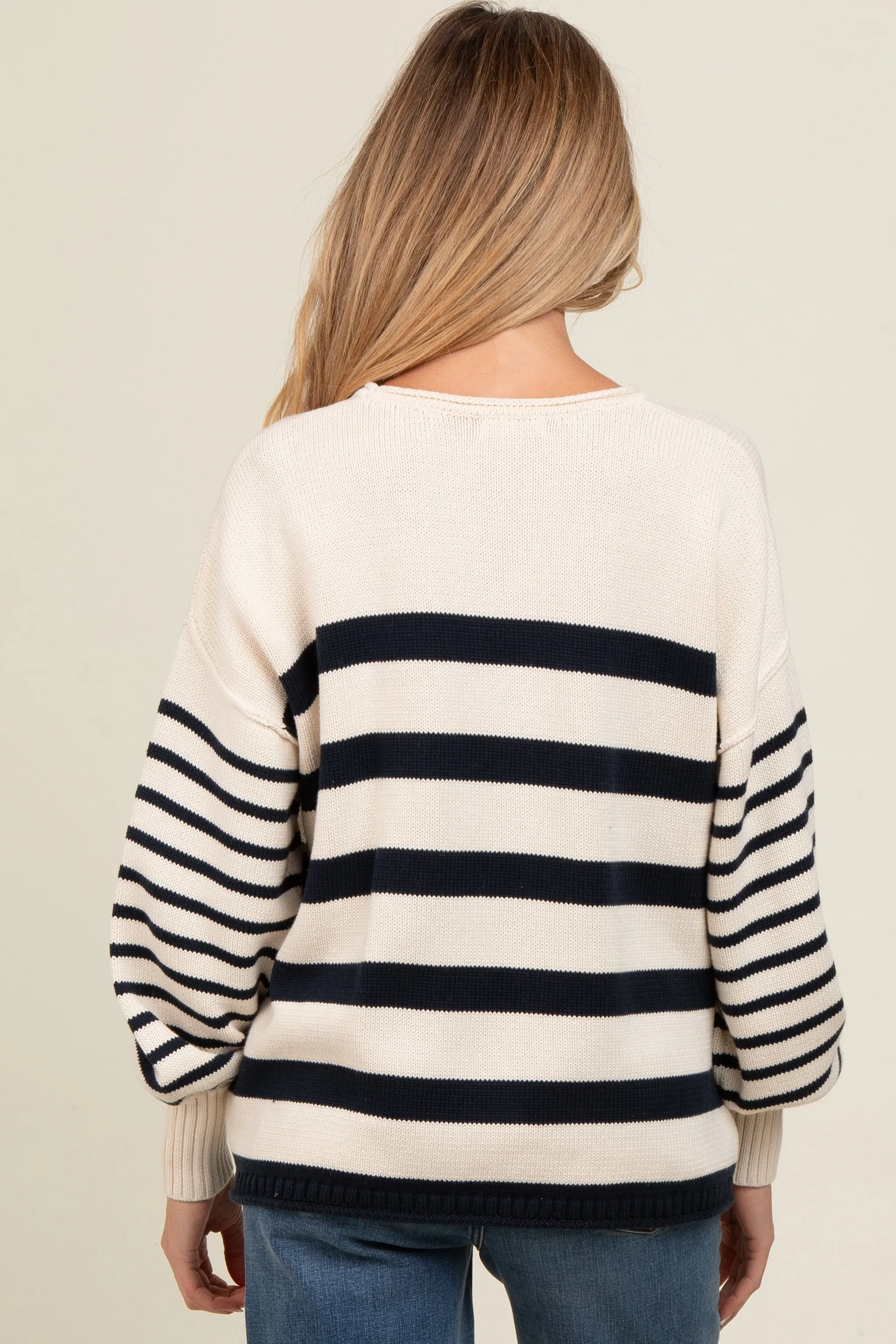 Navy Mixed Striped Maternity Knit Sweater sold by Pinkblush product image thumbnail 4