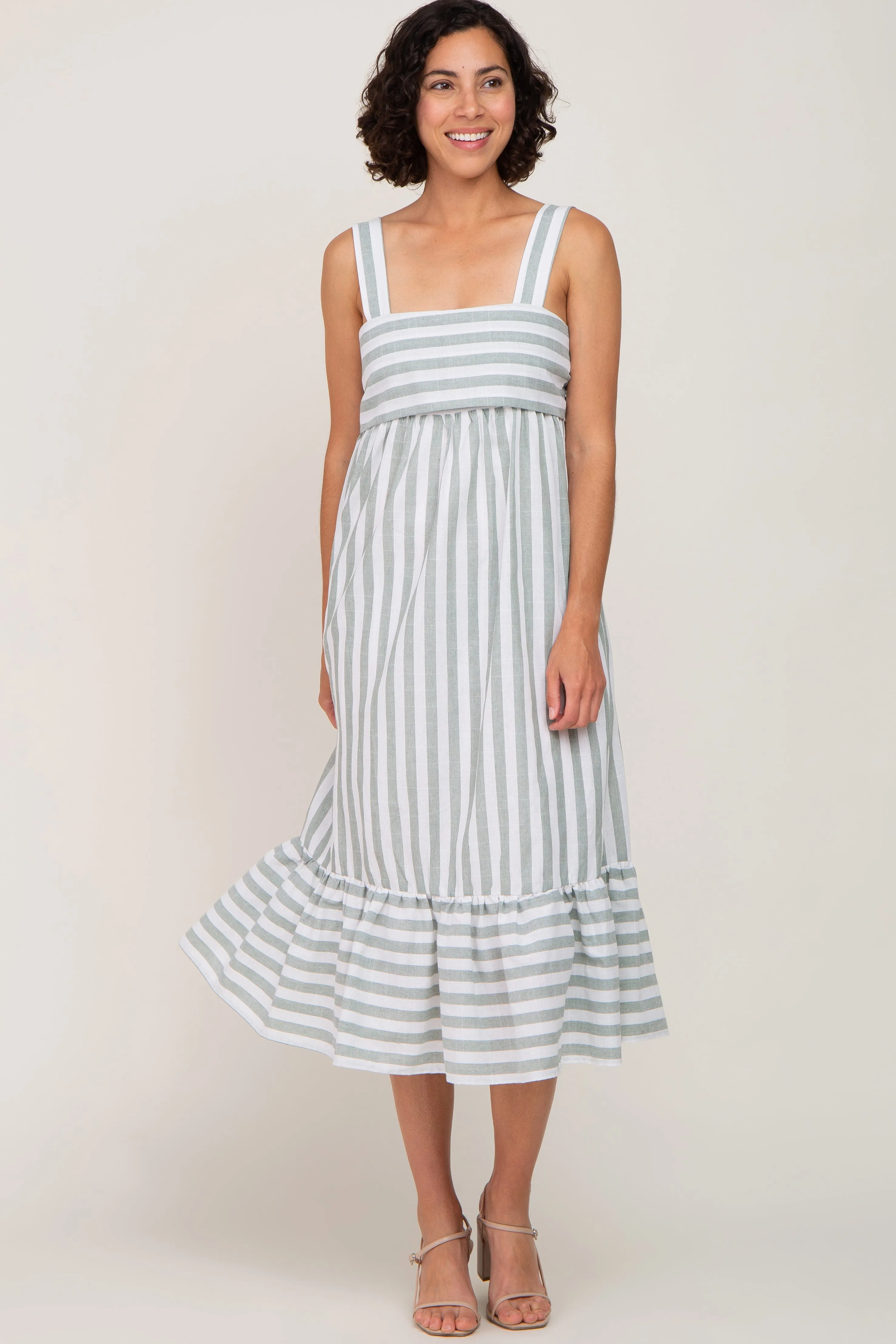 Sage Striped Sleeveless Ruffle Hem Maxi Dress sold by Pinkblush product image thumbnail 4