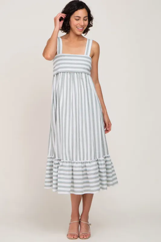 Sage Striped Sleeveless Ruffle Hem Maxi Dress sold by Pinkblush
