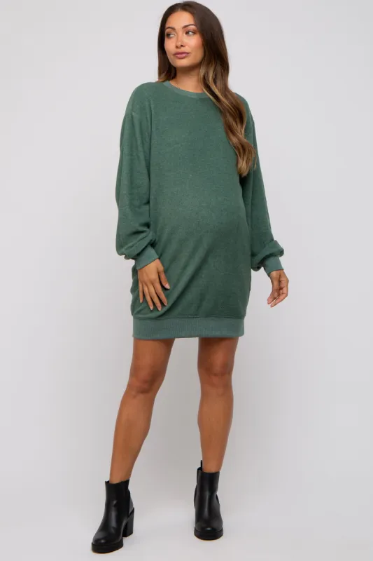 Green Fleece Oversized Maternity Sweatshirt Mini Dress sold by Pinkblush