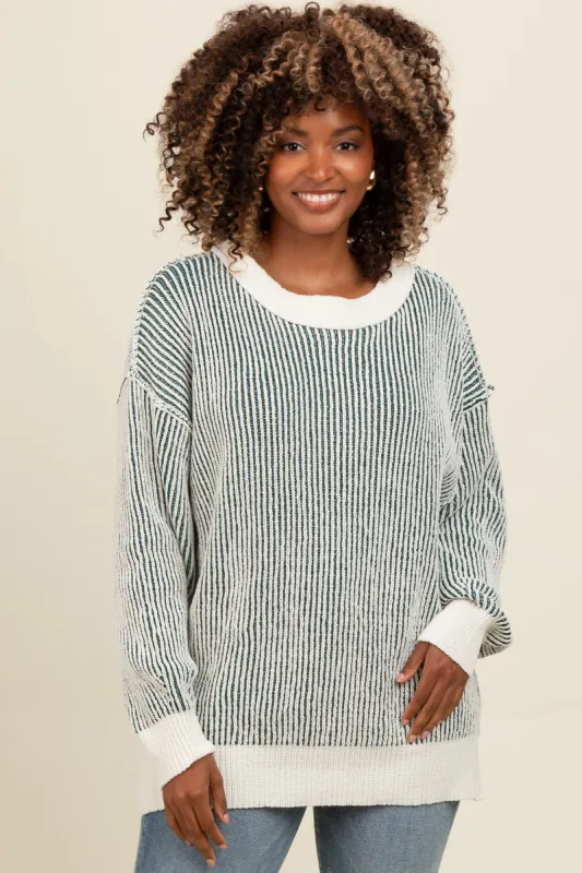 Forest Green Two Tone Ribbed Knit Sweater sold by Pinkblush