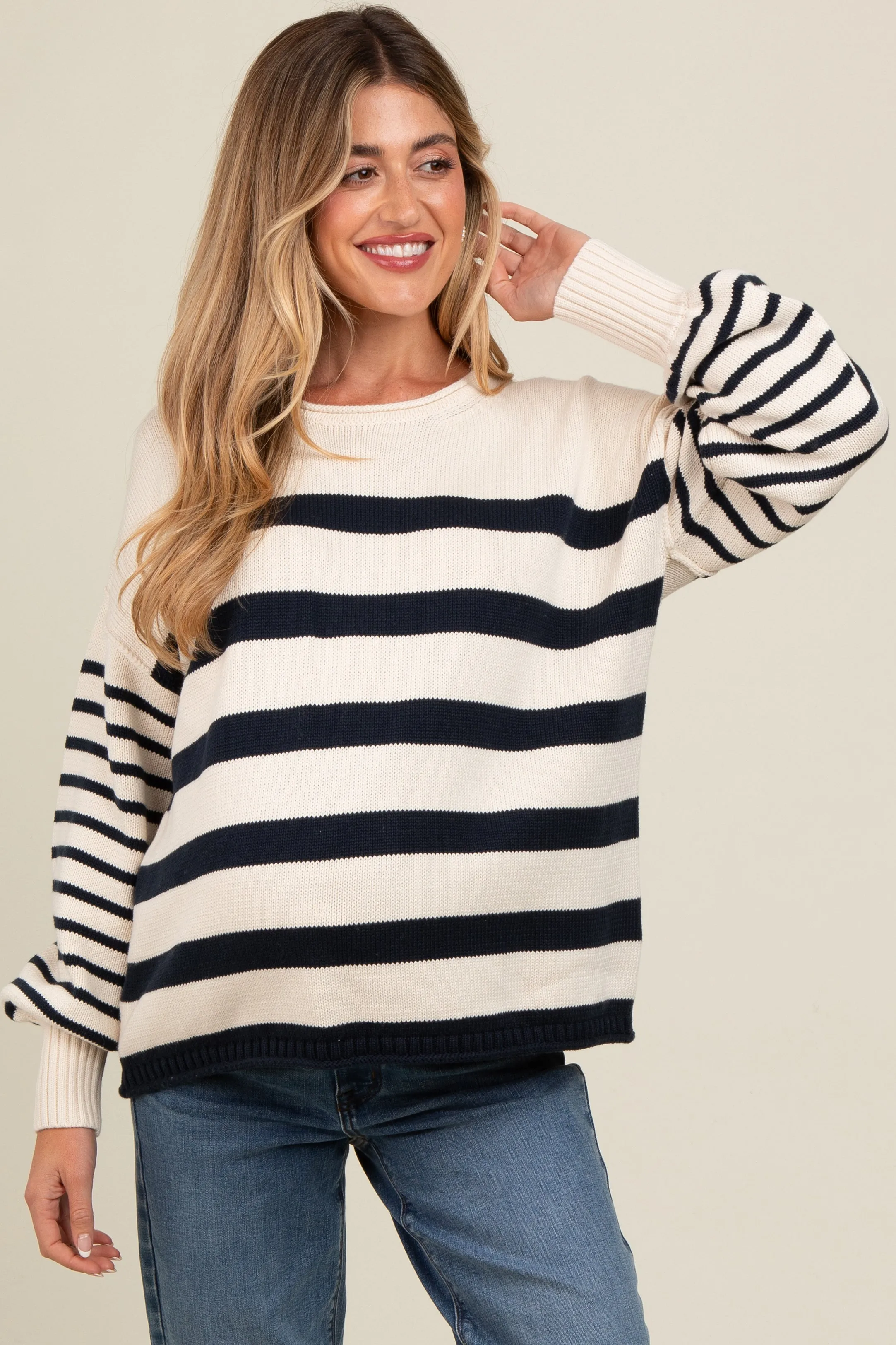 Navy Mixed Striped Maternity Knit Sweater sold by Pinkblush product image thumbnail 2