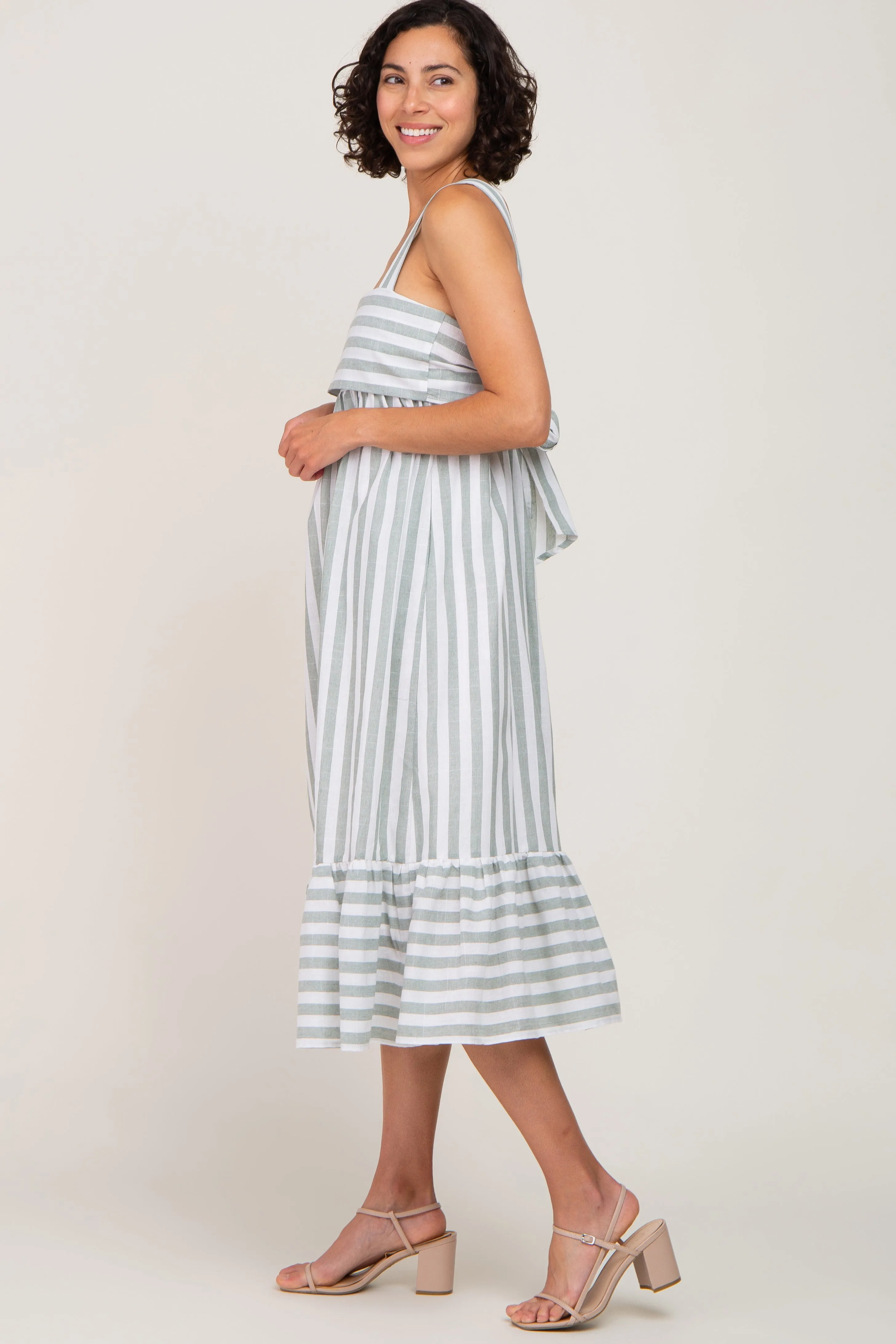 Sage Striped Sleeveless Ruffle Hem Maxi Dress sold by Pinkblush product image thumbnail 2