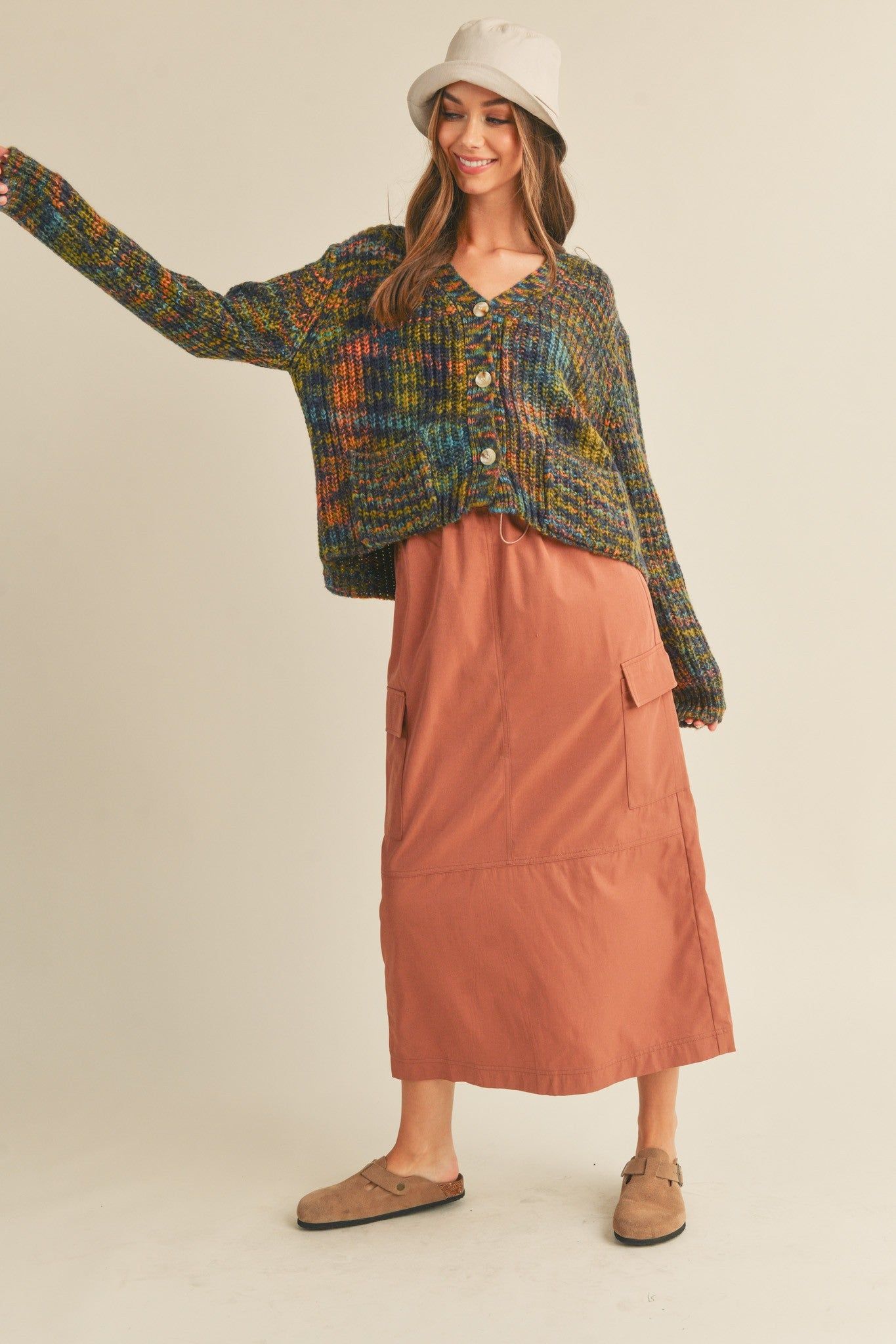 Midnight Multi Ribbed Multi Color Cardigan sold by Pinkblush