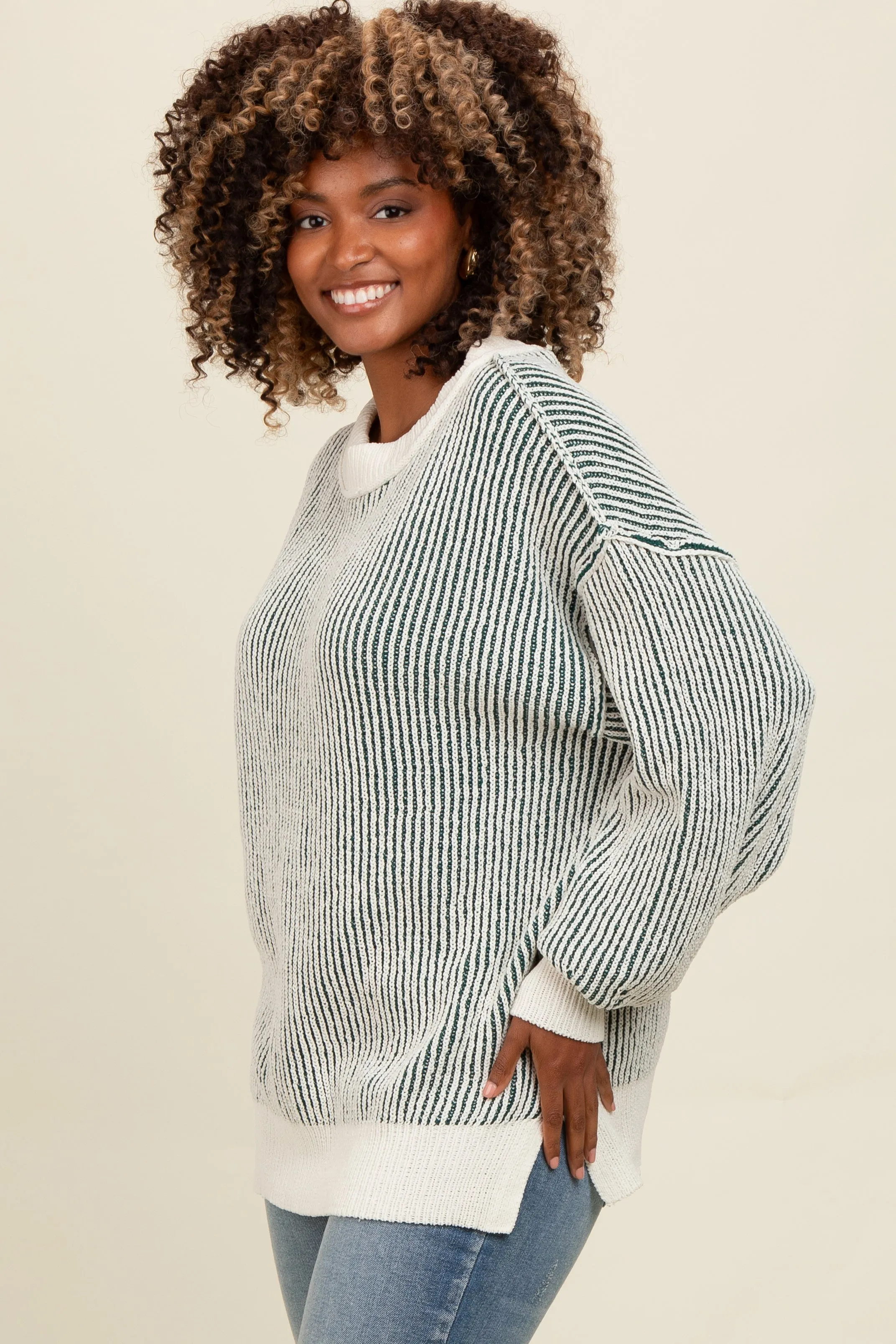 Forest Green Two Tone Ribbed Knit Sweater sold by Pinkblush product image thumbnail 2