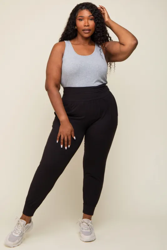 Black Soft Knit Plus Jogger Pants sold by Pinkblush