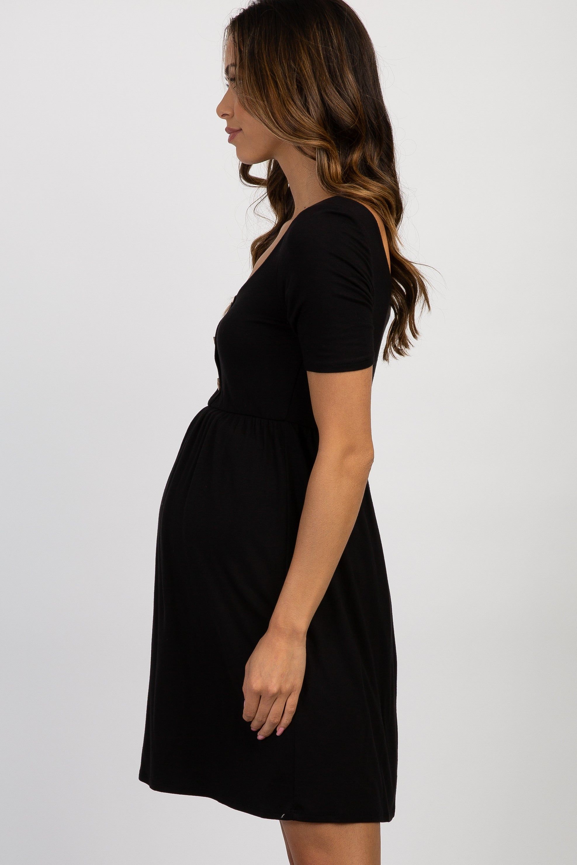 PinkBlush Black Solid Button Front Maternity Dress sold by Pinkblush product image thumbnail 3
