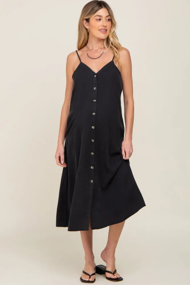 Black Button Down Maternity Midi Tank Dress sold by Pinkblush