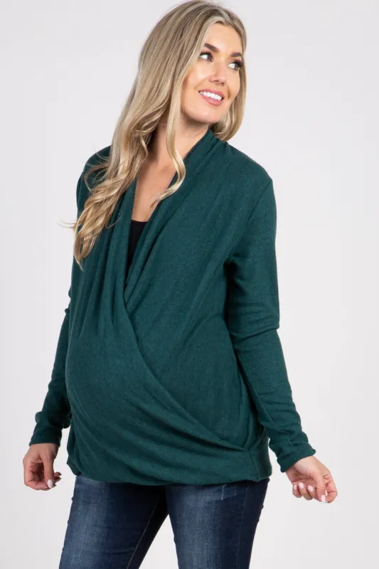 PinkBlush Forest Green Draped Wrap Maternity Nursing Top sold by Pinkblush