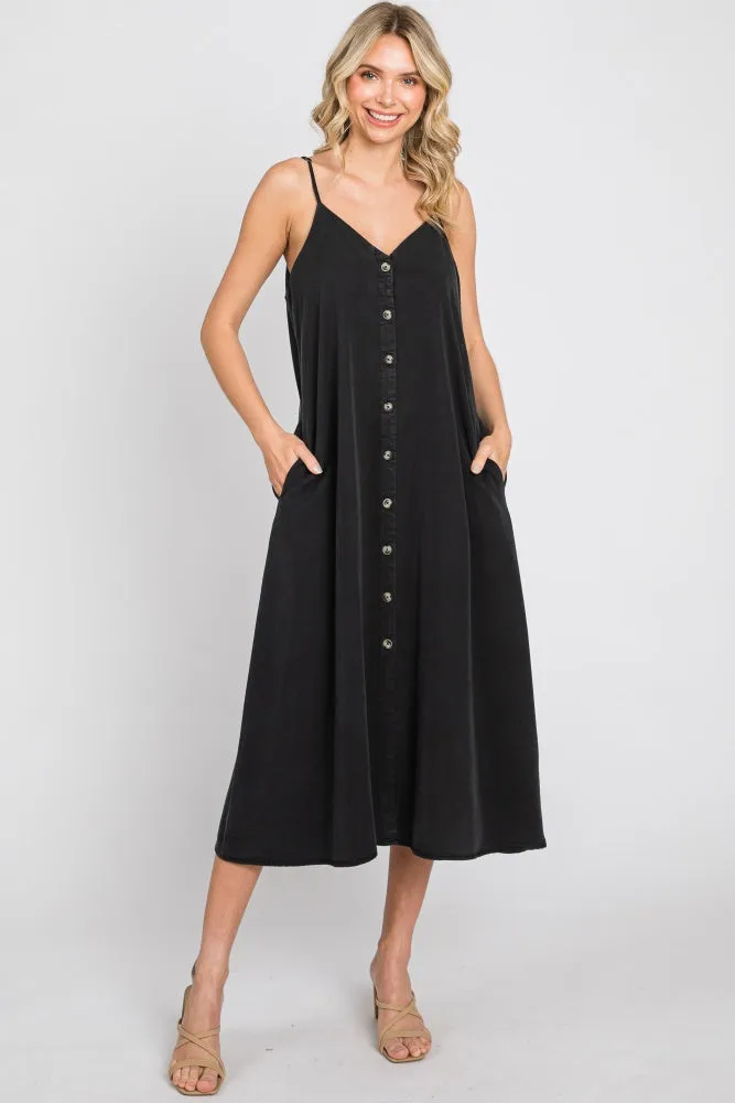 Black Button Down Maternity Midi Tank Dress sold by Pinkblush product image thumbnail 5