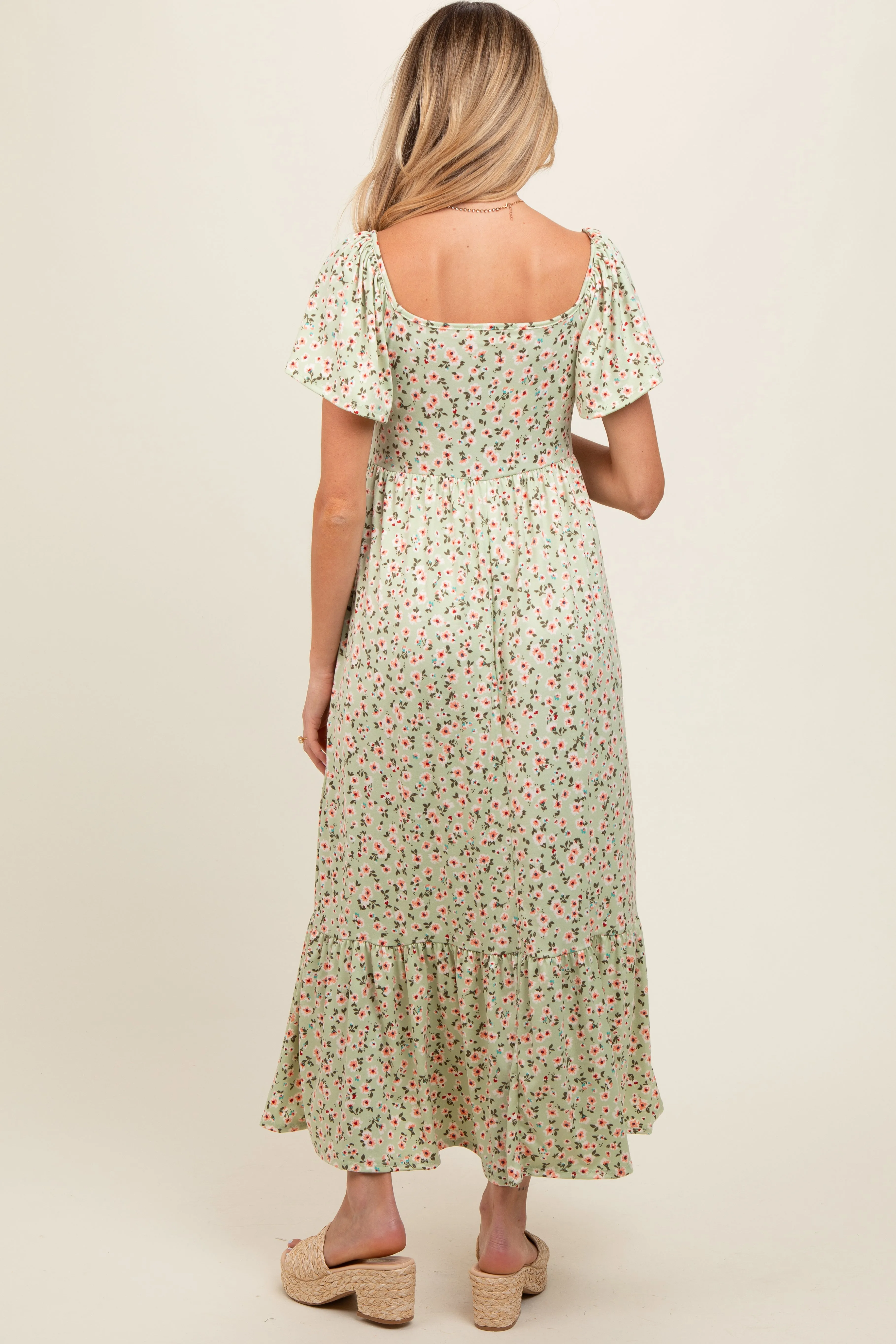 Light Green Floral Short Sleeve Maternity Maxi Dress sold by Pinkblush product image thumbnail 5