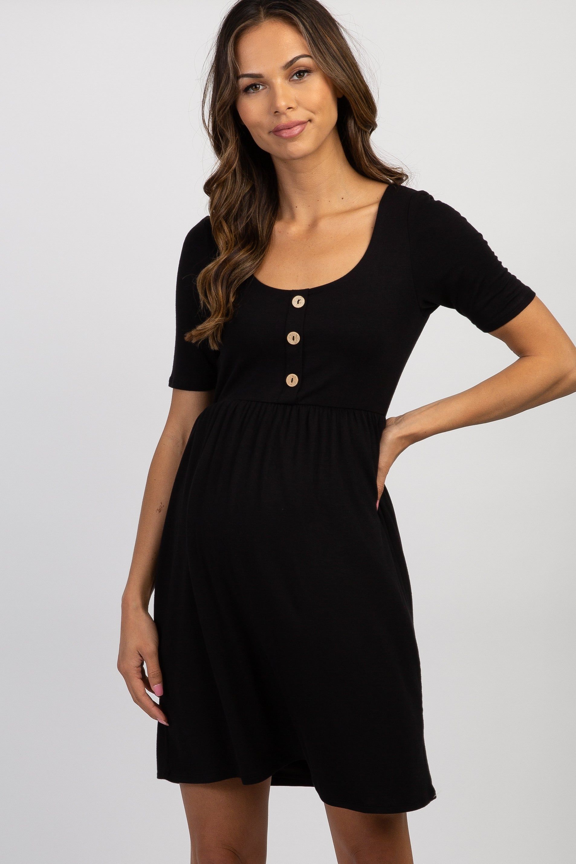 PinkBlush Black Solid Button Front Maternity Dress sold by Pinkblush product image thumbnail 2