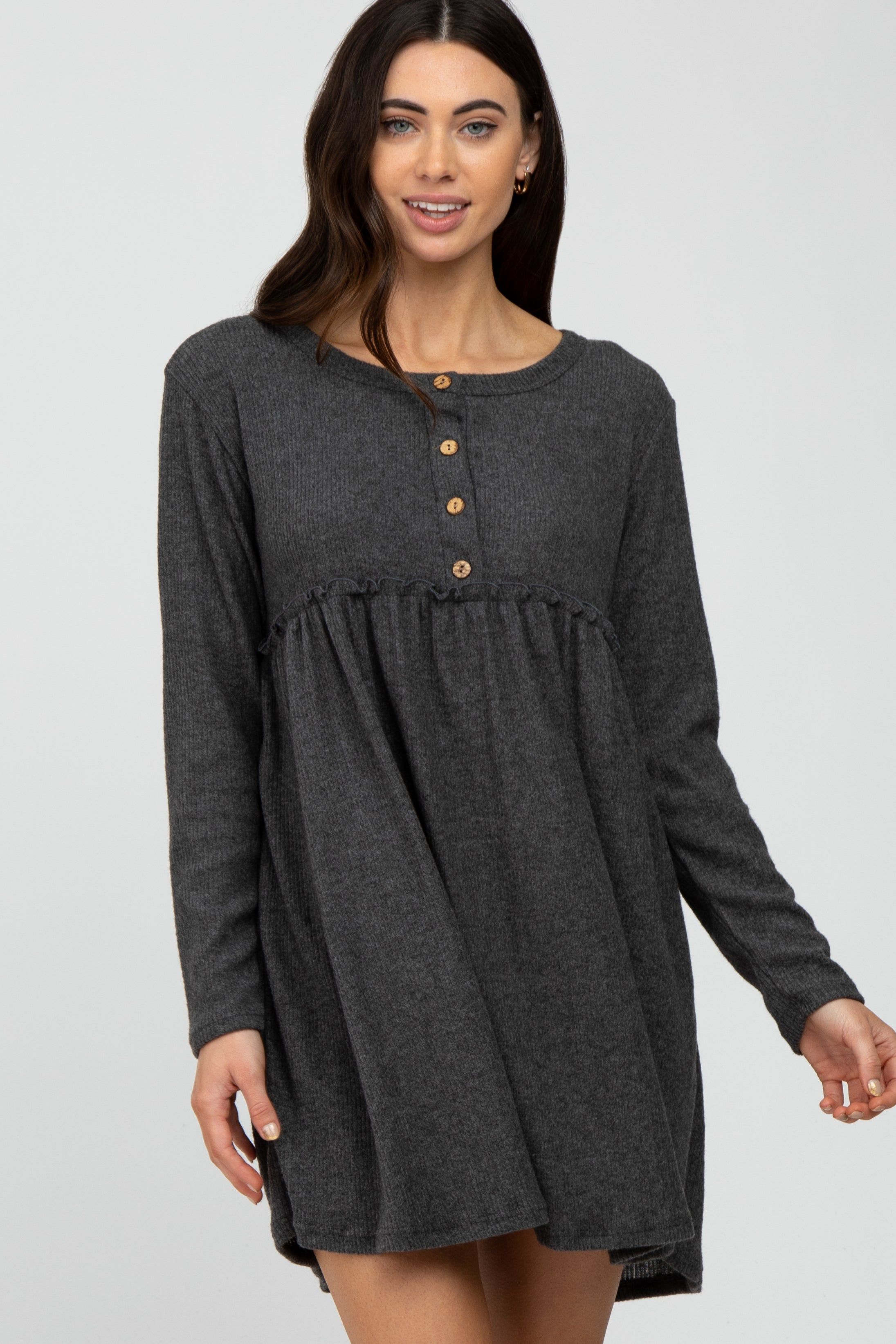 Charcoal Brushed Rib Button Accent Dress sold by Pinkblush product image thumbnail 2