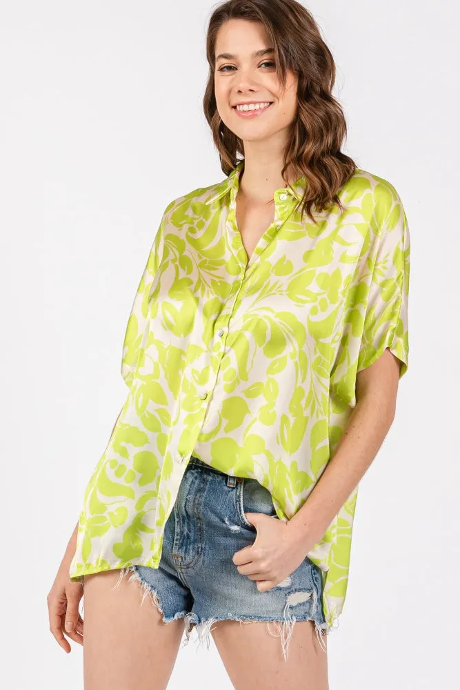 Lime Floral Button Down Blouse sold by Pinkblush