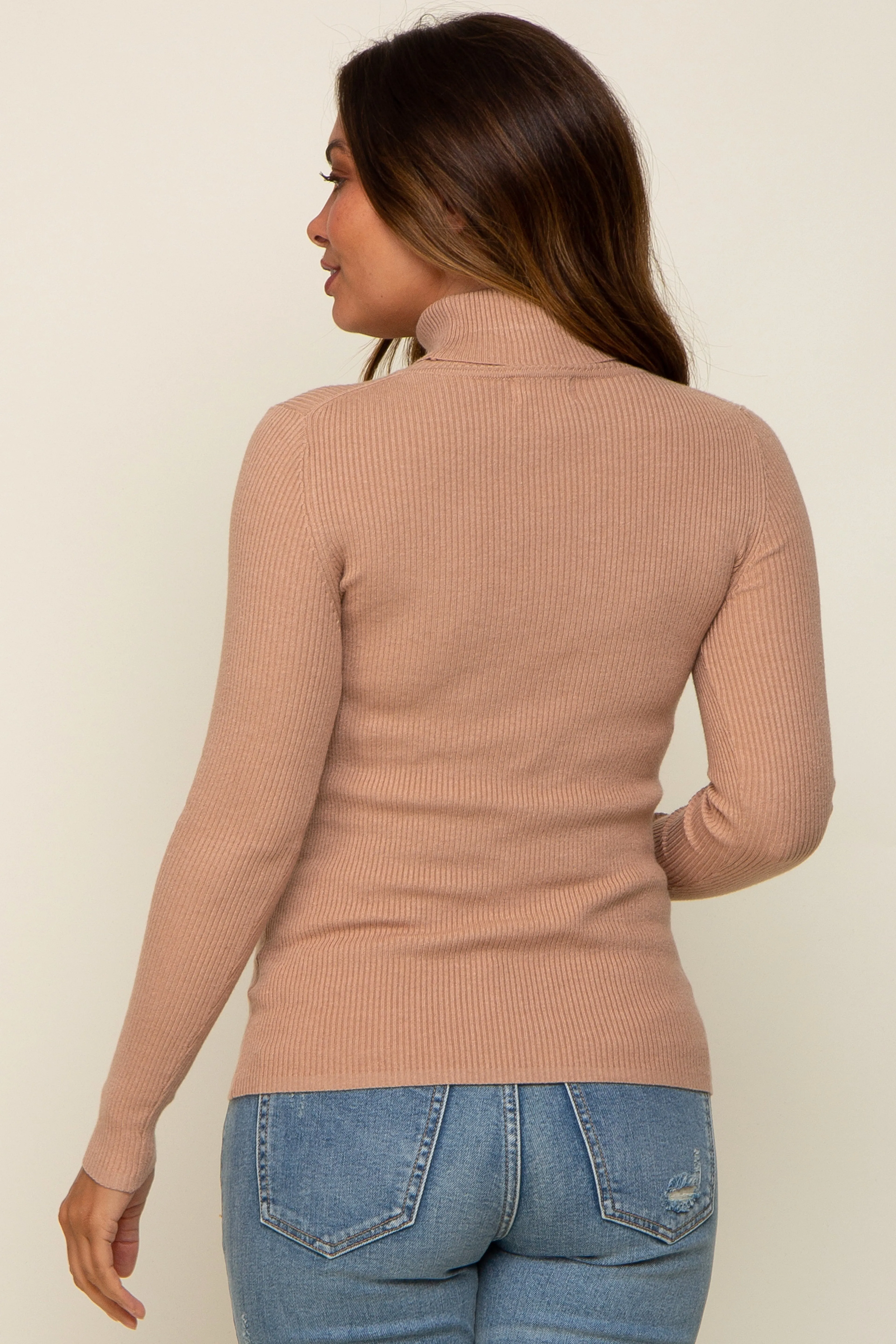 Mocha Ribbed Fitted Long Sleeve Maternity Top sold by Pinkblush product image thumbnail 3