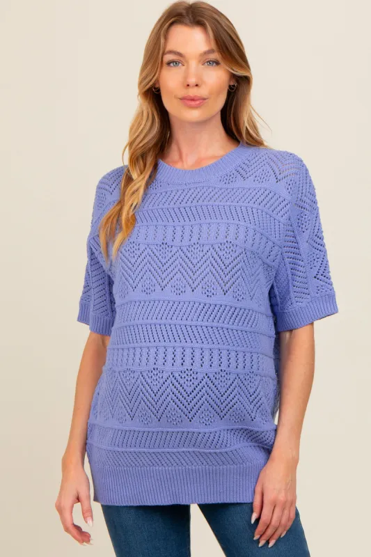 Periwinkle Crochet Knit Short Sleeve Sweater Maternity Top sold by Pinkblush