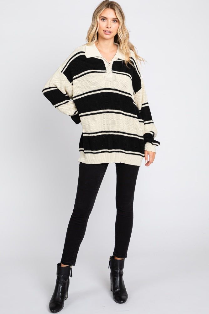Black Striped Knit Collared Sweater sold by Pinkblush product image thumbnail 4