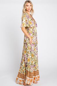 Cream Floral V-Neck Maxi Dress sold by Pinkblush