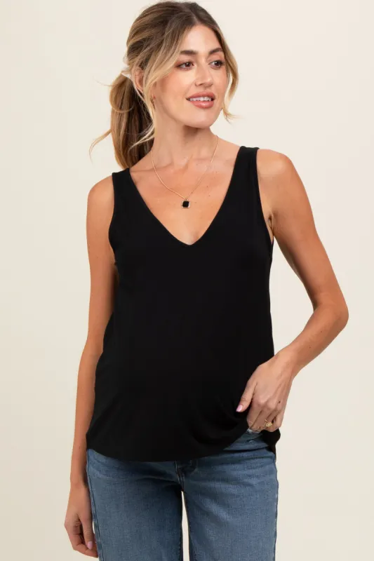 Black V-Neck Maternity Tank Top sold by Pinkblush