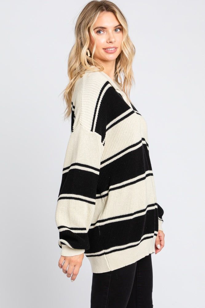 Black Striped Knit Collared Sweater sold by Pinkblush product image thumbnail 2