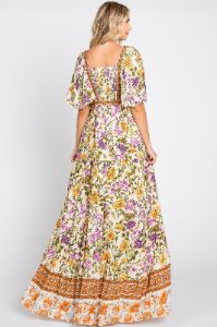 Cream Floral V-Neck Maxi Dress sold by Pinkblush