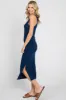 Navy Ribbed Sleeveless Ruched Side Slit Midi Dress sold by Pinkblush