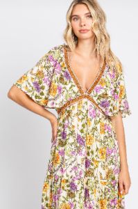 Cream Floral V-Neck Maxi Dress sold by Pinkblush