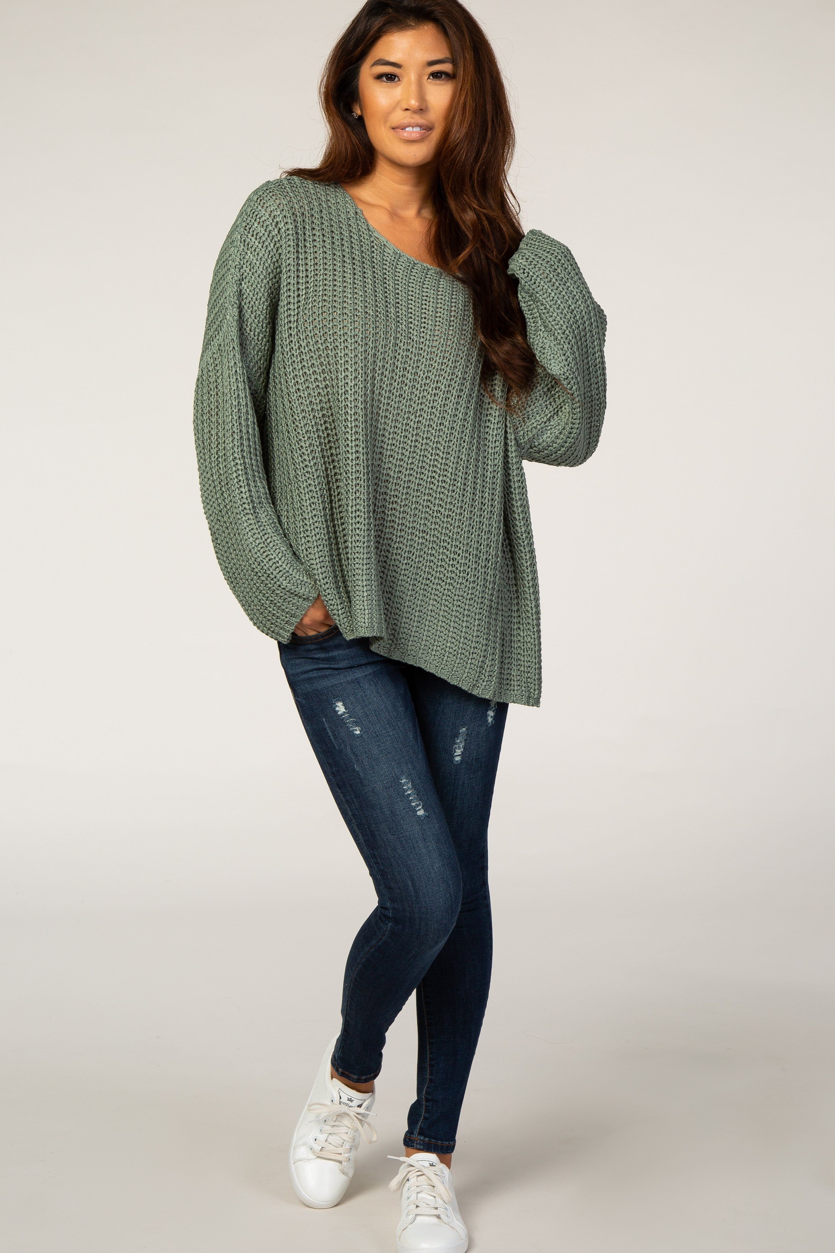 Light Olive Chunky Knit Boat Neck Sweater sold by Pinkblush product image thumbnail 4