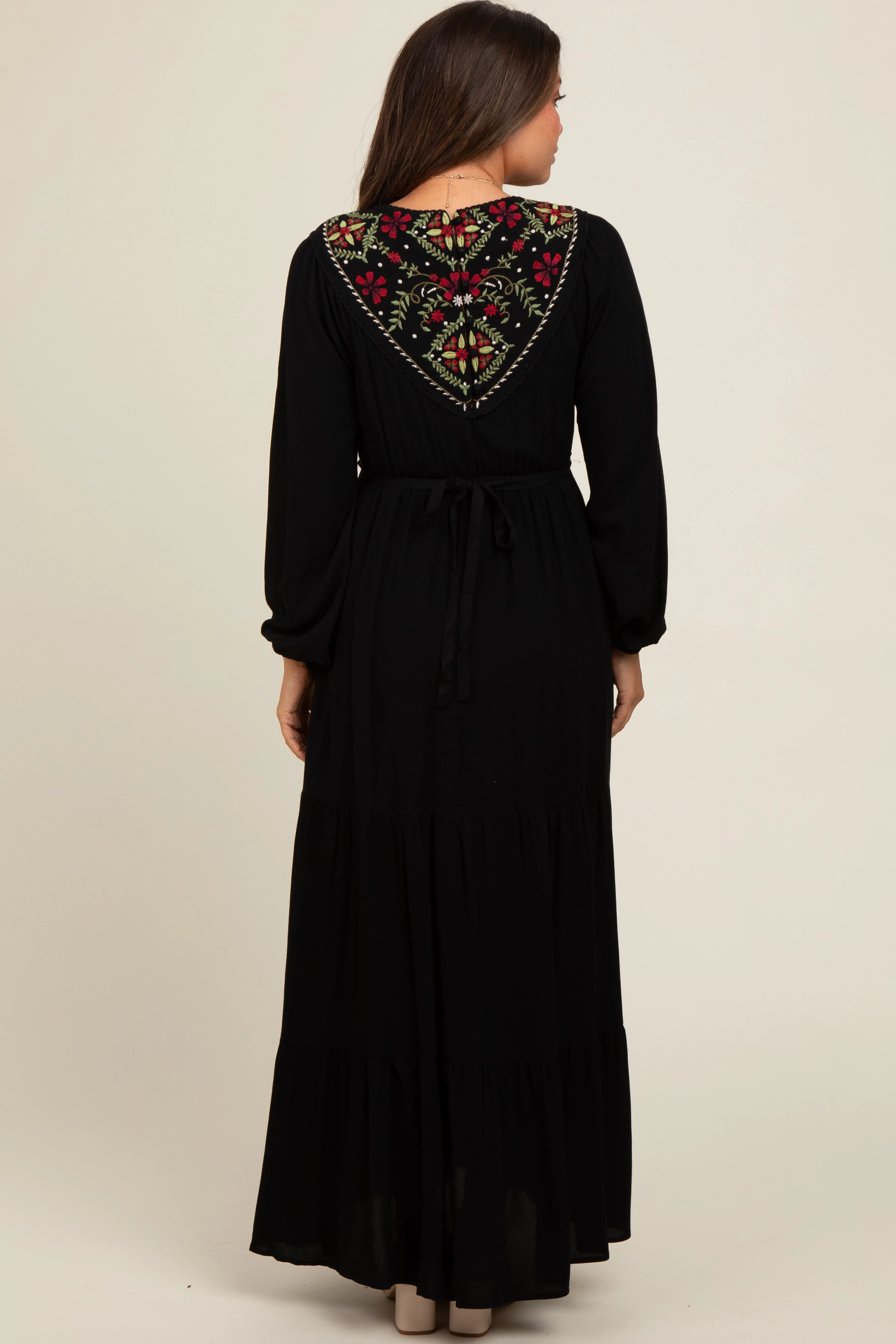 Black Embroidered Maternity Tiered Maxi Dress sold by Pinkblush product image thumbnail 3