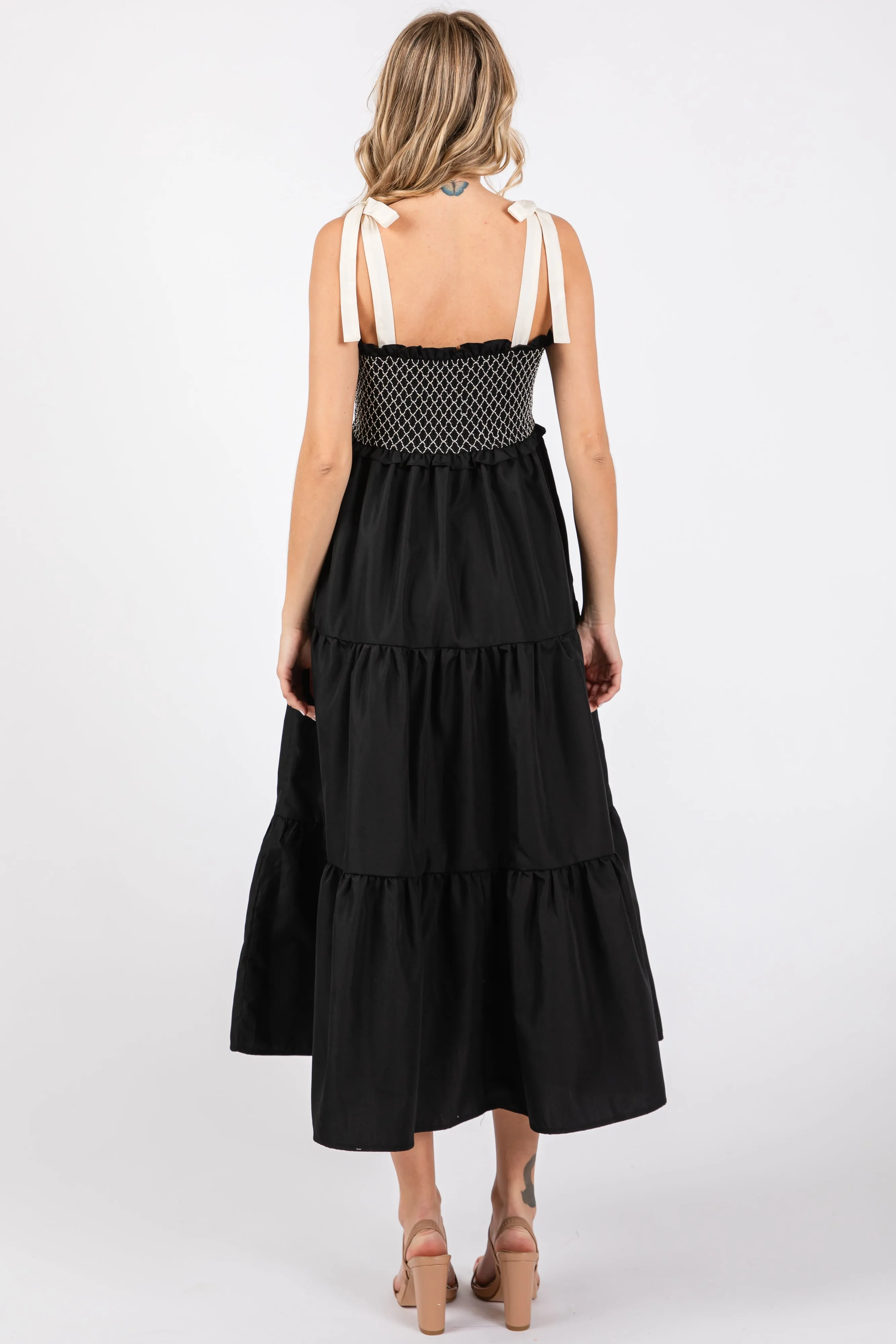 Black Sleeveless Tiered Colorblock Strap Maxi Dress sold by Pinkblush product image thumbnail 3